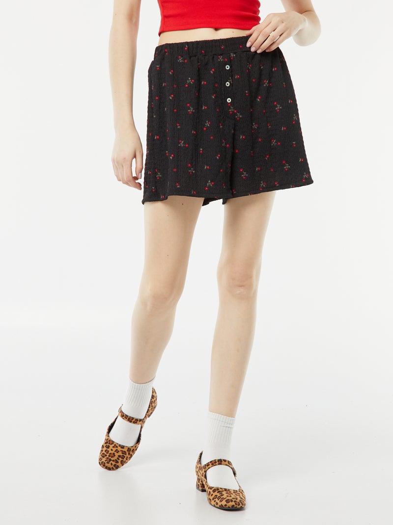 Shorts in maglia goffrata con motivo NERO - Kiabi