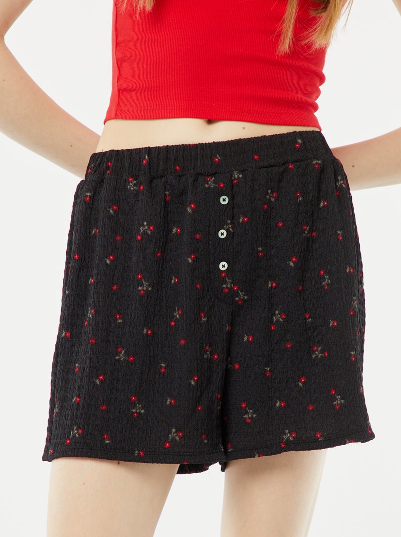 Shorts in maglia goffrata con motivo NERO - Kiabi