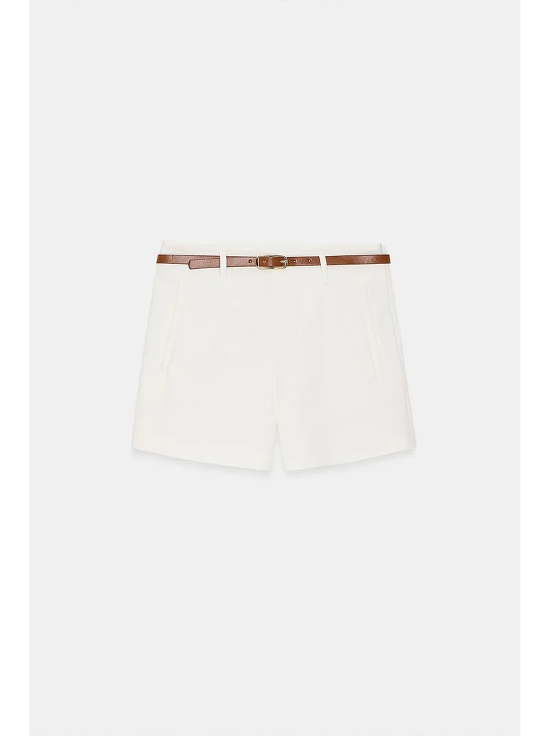 Shorts in maglia sartoriali a vita alta con cintura dilvin Bianco - Kiabi