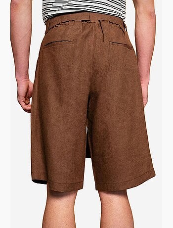 Shorts in misto lino a vita alta con cintura giesto
