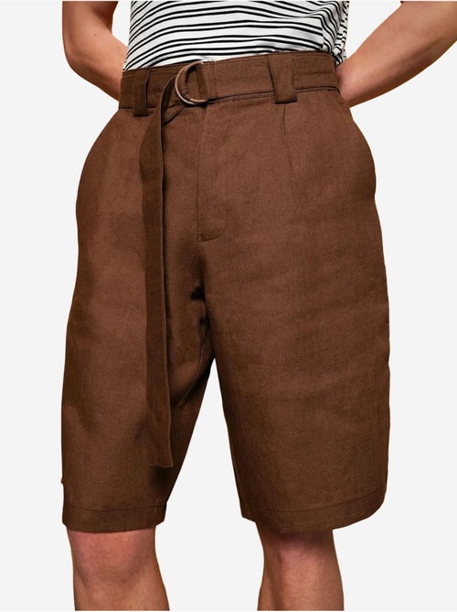 Shorts in misto lino a vita alta con cintura giesto - Kiabi