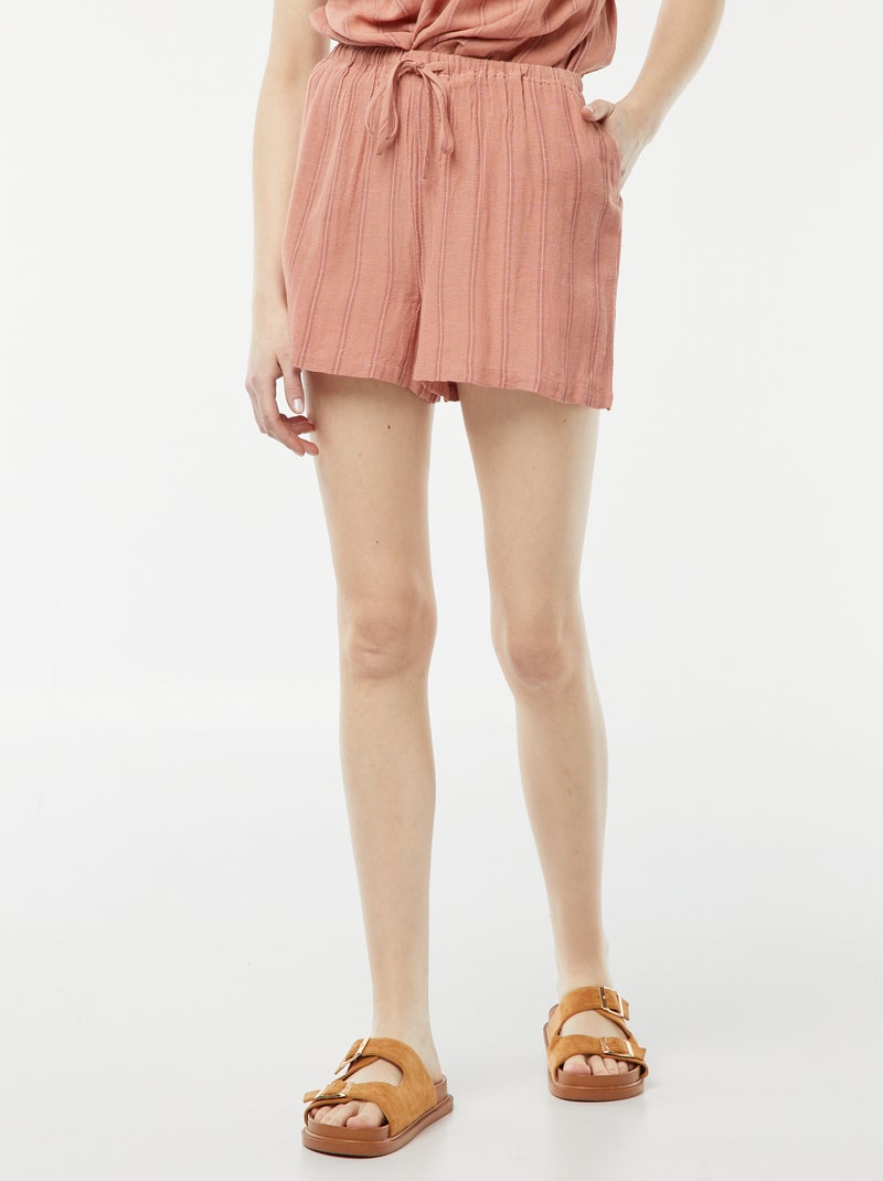 Shorts in misto lino con 2 tasche Rosa - Kiabi
