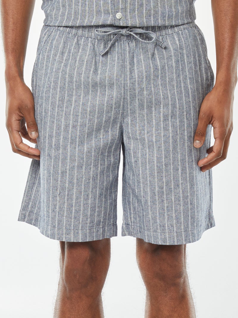 Shorts in misto lino con motivo a righe Blu - Kiabi