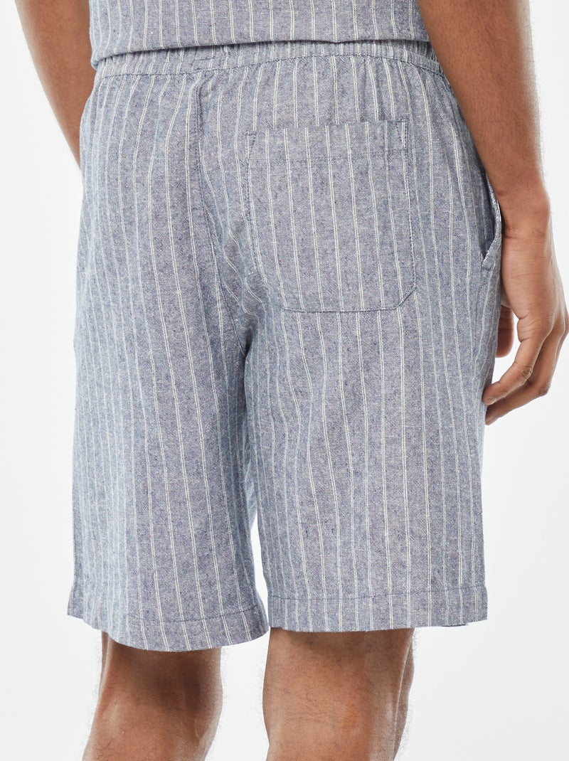 Shorts in misto lino con motivo a righe Blu - Kiabi