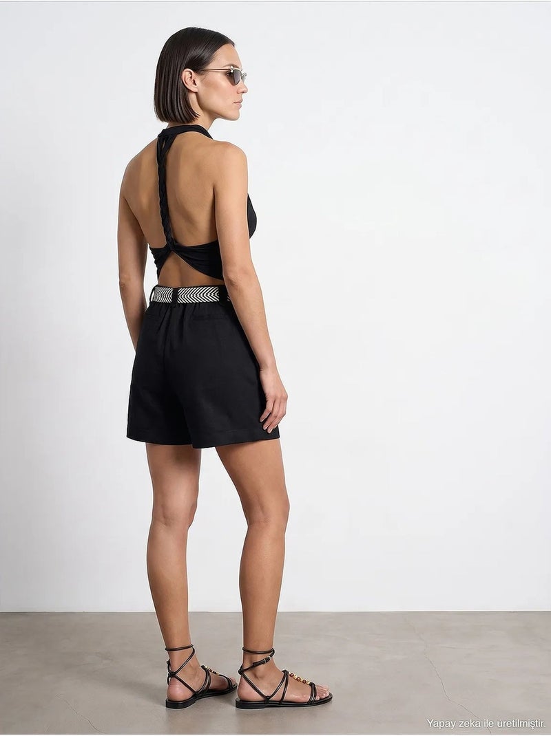 Shorts in misto lino dilvin Nero - Kiabi