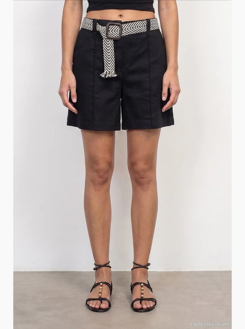 Shorts in misto lino dilvin Nero - Kiabi