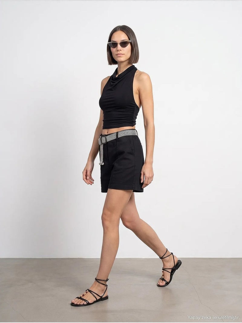 Shorts in misto lino dilvin Nero - Kiabi