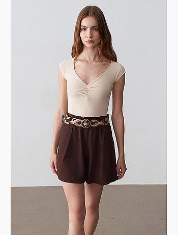 Shorts in popeline a vita alta e gamba ampia con cintura dilvin