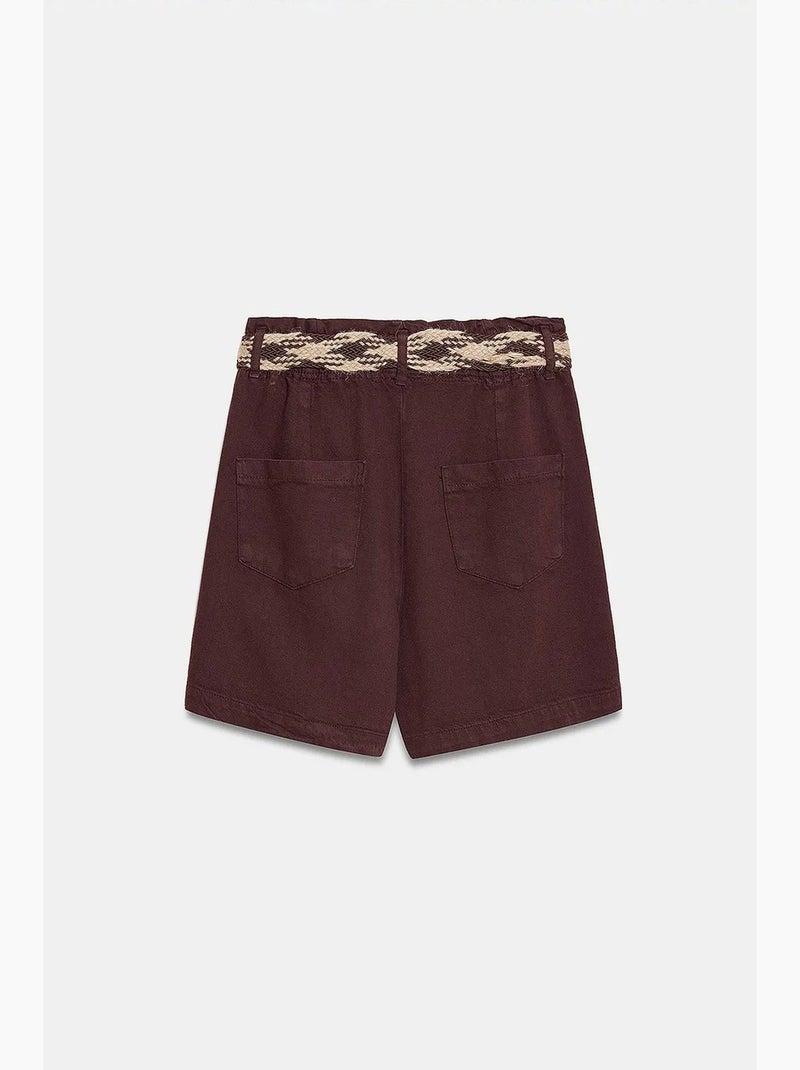 Shorts in popeline a vita alta e gamba ampia con cintura dilvin Marrone - Kiabi