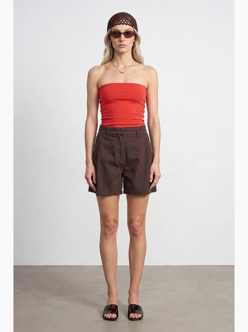 Shorts in popeline a vita alta e gamba ampia dilvin Marrone - Kiabi
