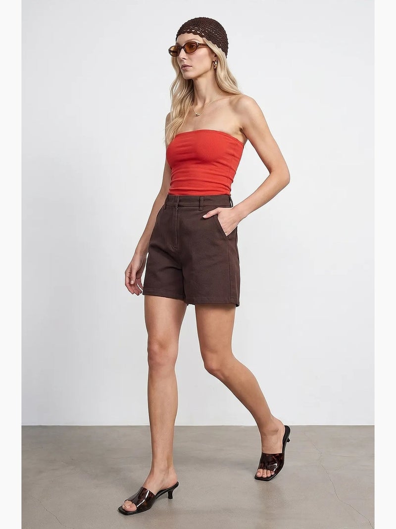 Shorts in popeline a vita alta e gamba ampia dilvin Marrone - Kiabi