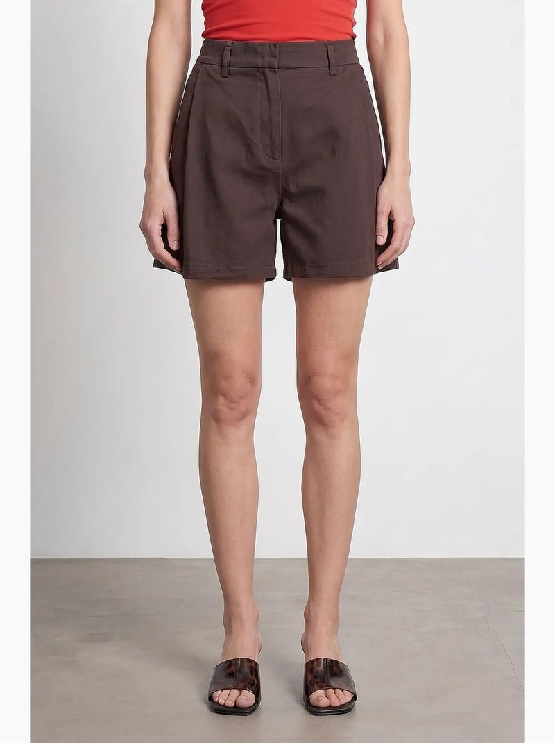 Shorts in popeline a vita alta e gamba ampia dilvin Marrone - Kiabi