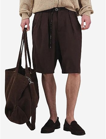 Shorts in tencel a vita media, gamba ampia e con cintura giesto