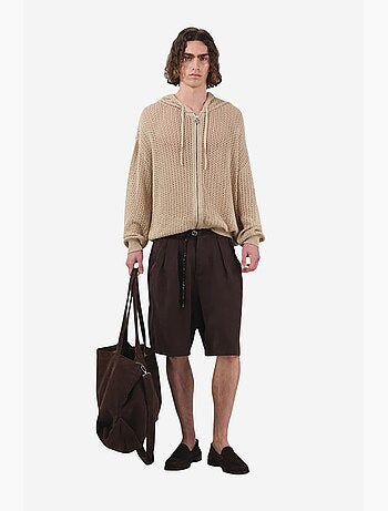 Shorts in tencel a vita media, gamba ampia e con cintura giesto