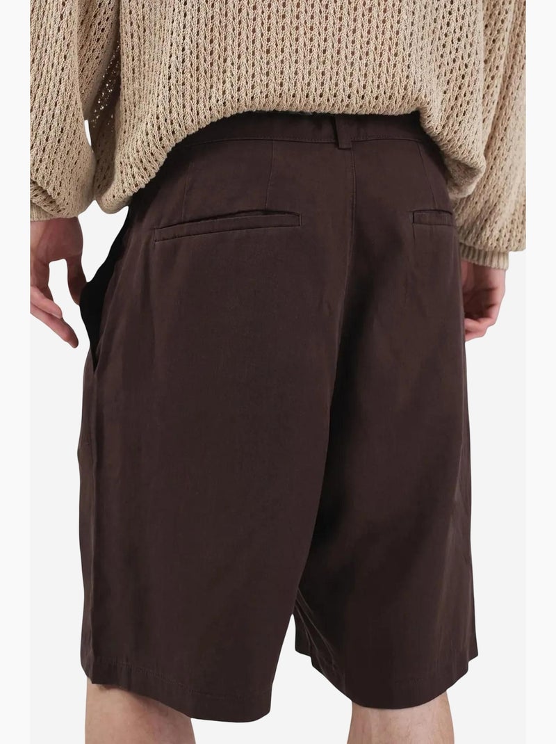 Shorts in tencel a vita media, gamba ampia e con cintura giesto Marrone scuro - Kiabi