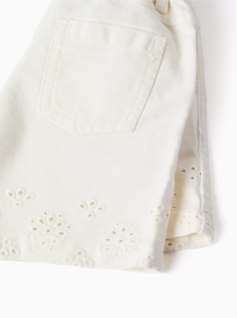 Shorts in twill con broderie anglaise Beige chiaro - Kiabi