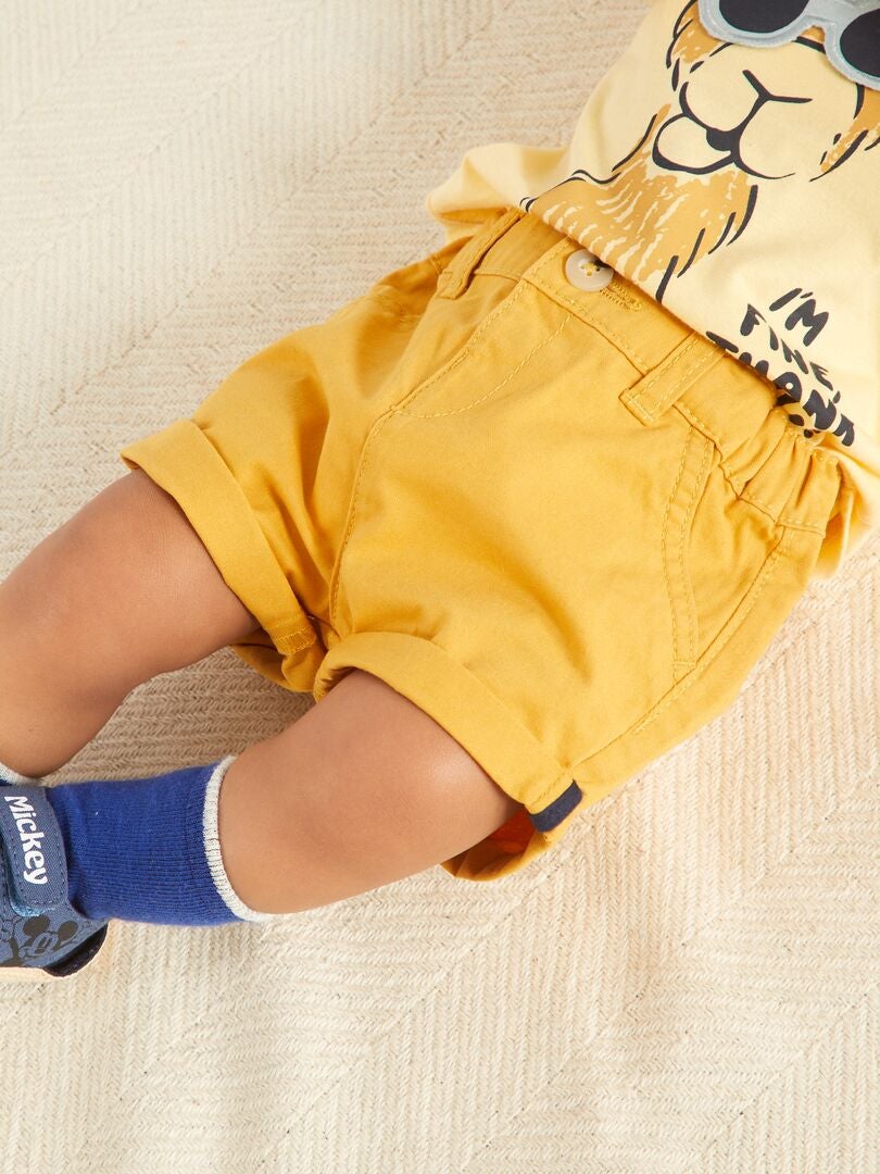 Shorts in twill vita regolabile GIALLO - Kiabi