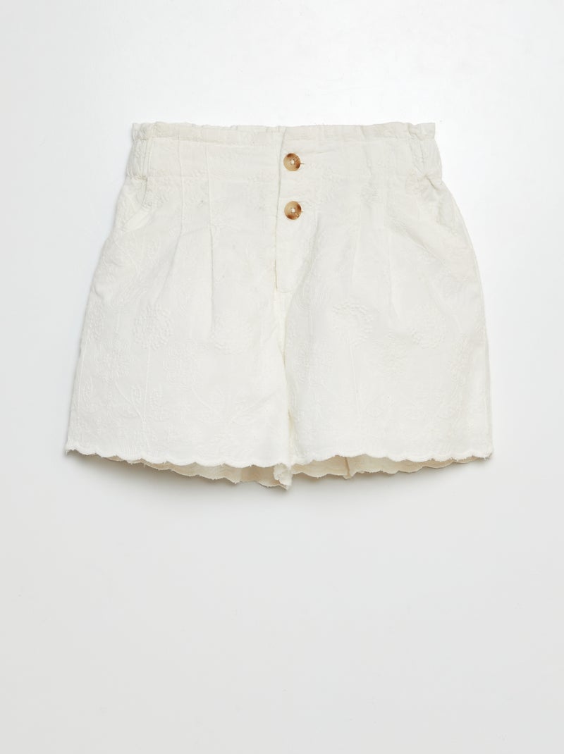 Shorts in voile di cotone con ricami a punto inglese BIANCO - Kiabi