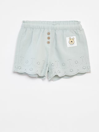 Shorts in voile di cotone con ricami in sangallo 'Disney'