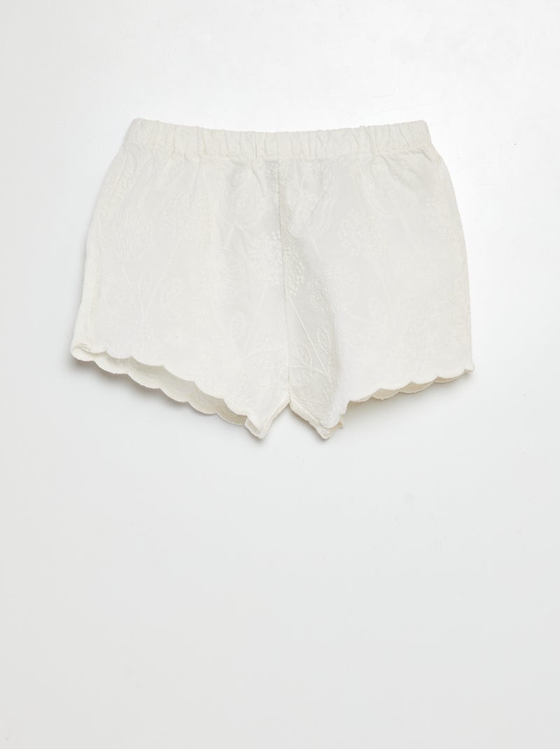 Shorts in voile di cotone cotone con ricami in sangallo BIANCO - Kiabi