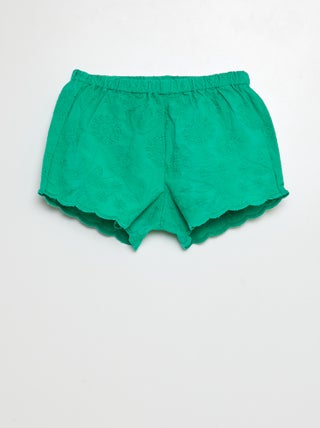 Shorts in voile di cotone cotone con ricami in sangallo
