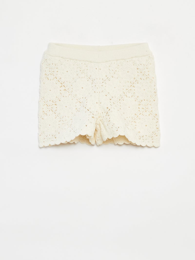 Shorts lavorati all'uncinetto con bordi ondulati Bianco - Kiabi