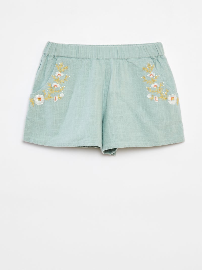 Shorts leggeri con ricami e 2 tasche VERDE - Kiabi