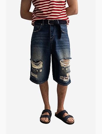 Shorts midi in denim destroyed a gamba ampia giesto