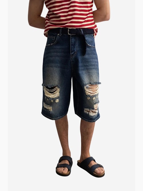 Shorts midi in denim destroyed a gamba ampia giesto - Kiabi Shorts midi in denim destroyed a gamba ampia giesto - Kiabi