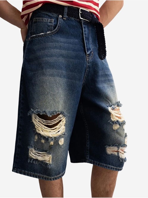 Shorts midi in denim destroyed a gamba ampia giesto - Kiabi Shorts midi in denim destroyed a gamba ampia giesto - Kiabi