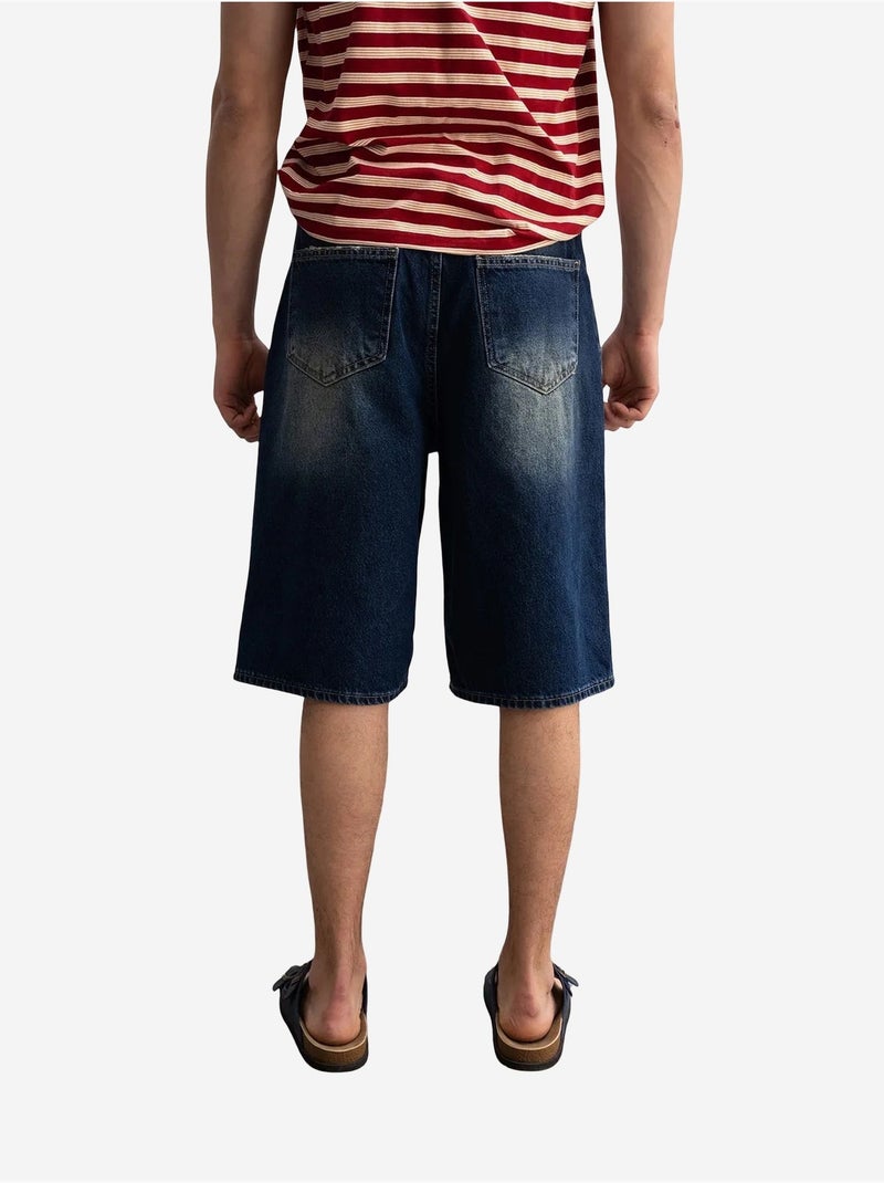 Shorts midi in denim destroyed a gamba ampia giesto Blu - Kiabi