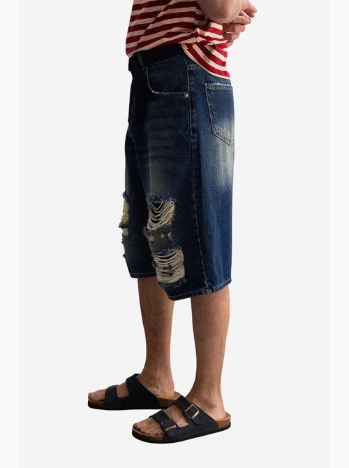 Shorts midi in denim destroyed a gamba ampia giesto - Kiabi Shorts midi in denim destroyed a gamba ampia giesto - Kiabi
