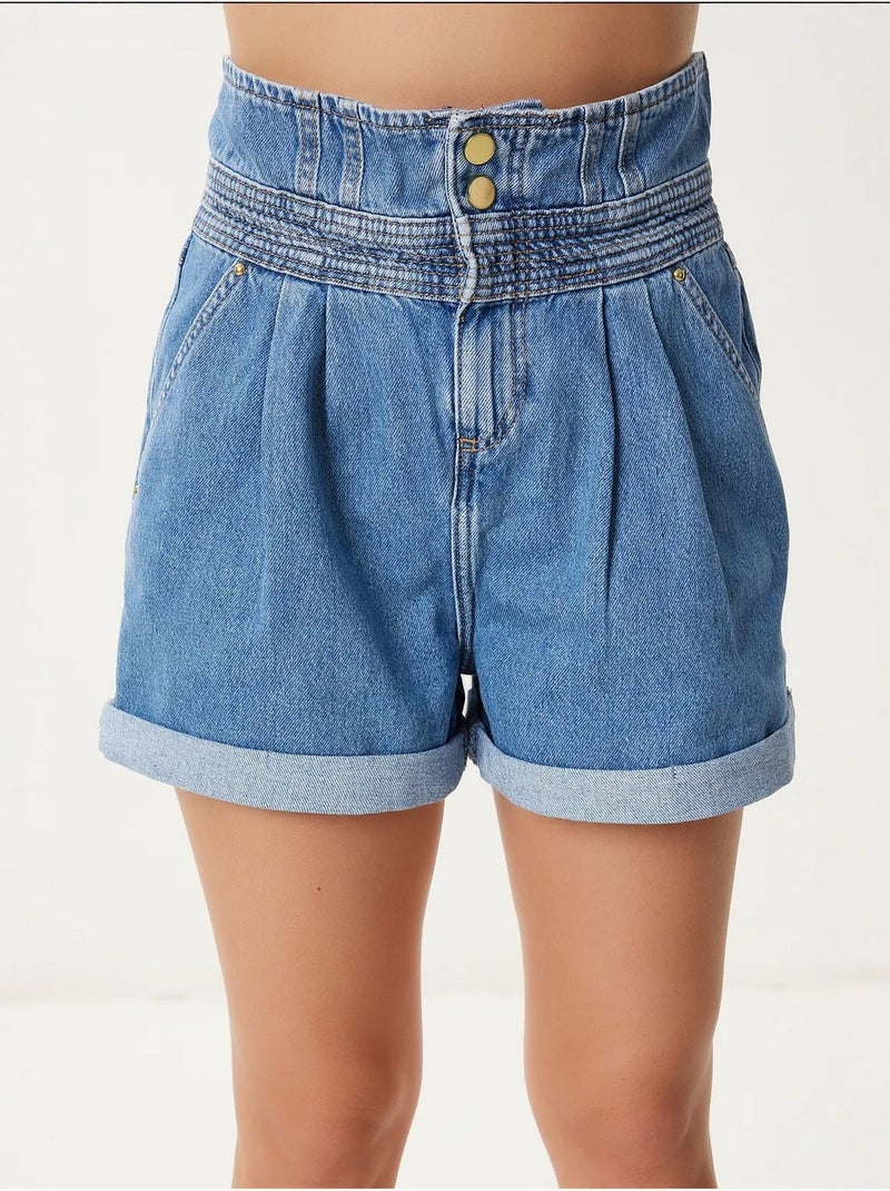 Shorts mom in denim a vita alta istanbul Blu pastello - Kiabi