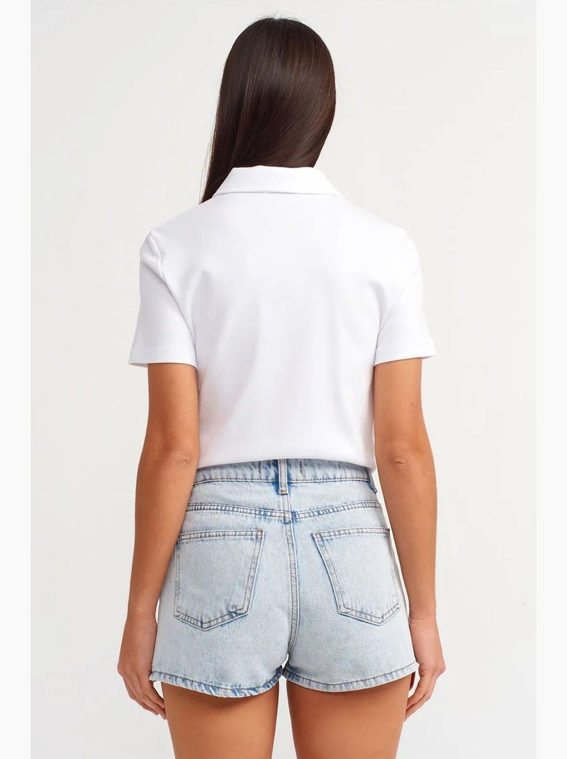 Shorts mom in denim di cotone a vita alta dilvin Blu chiaro - Kiabi