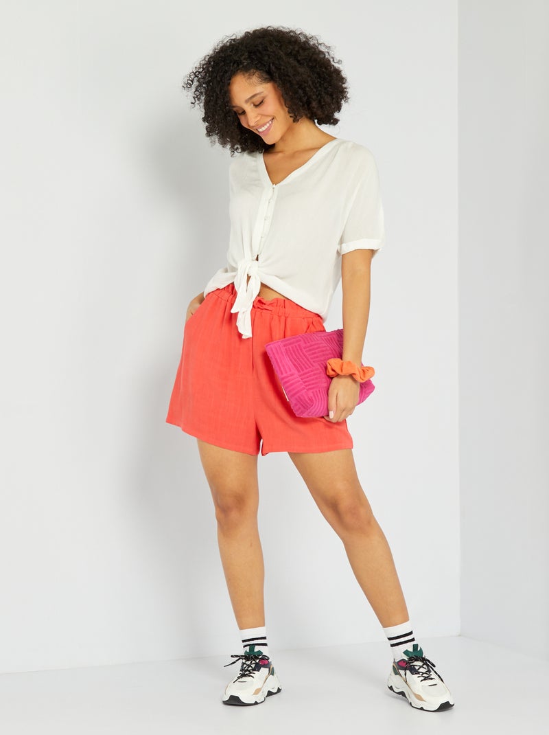 Shorts morbidi e leggeri a vita alta Rosso - Kiabi