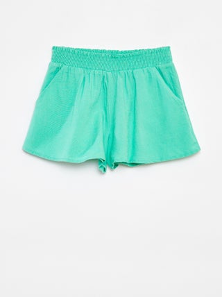 Shorts morbidi in misto lino con stampa