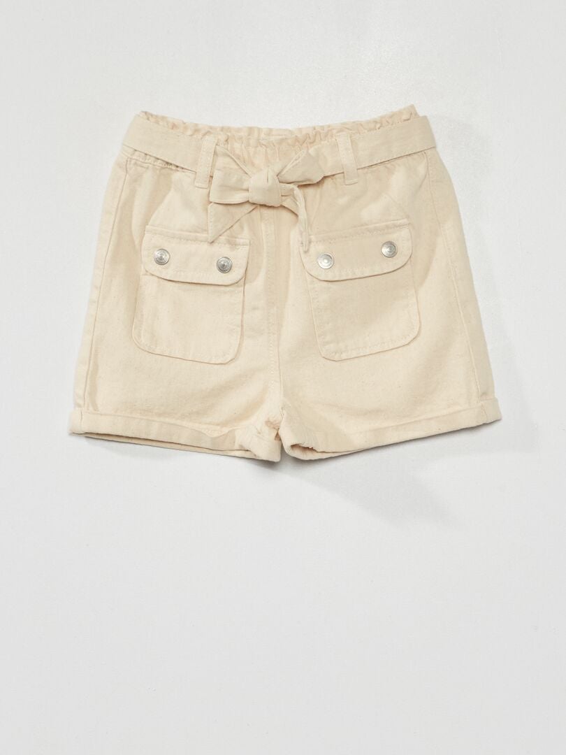 Shorts paper bag in denim con cintura da annodare BEIGE - Kiabi