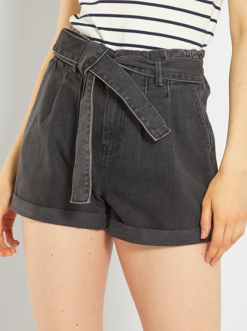 Shorts paper bag in denim NERO - Kiabi