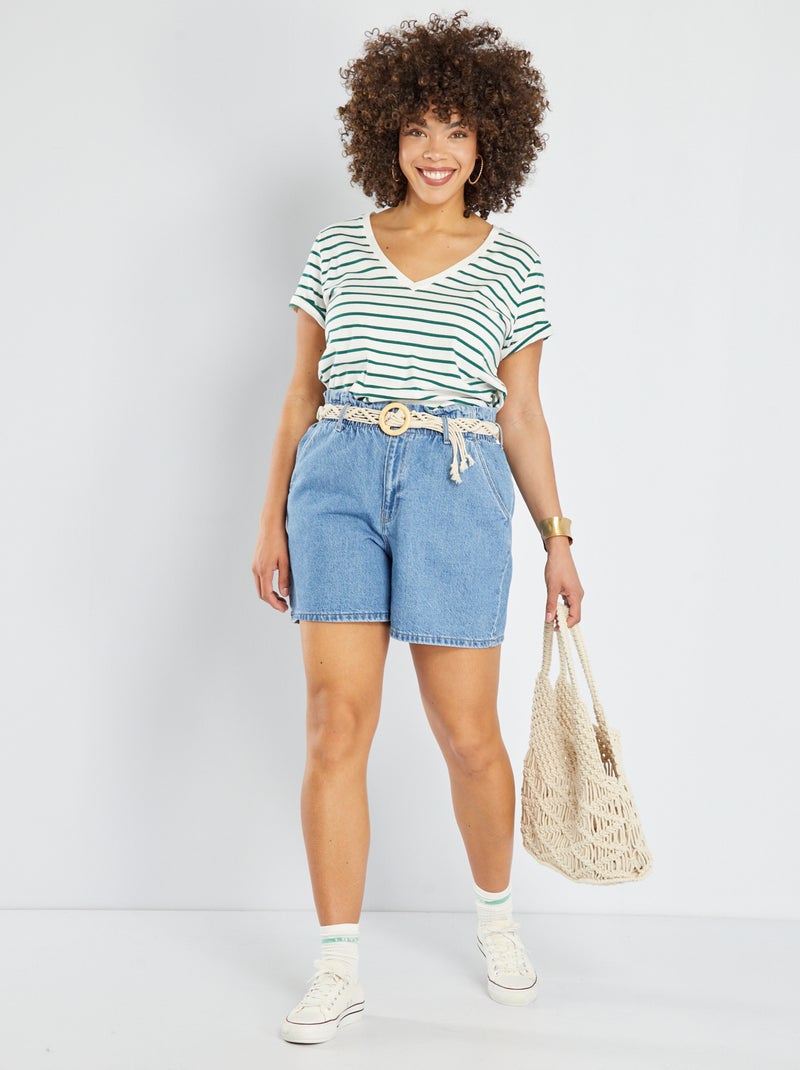 Shorts paperbag in jeans + cintura BLU - Kiabi