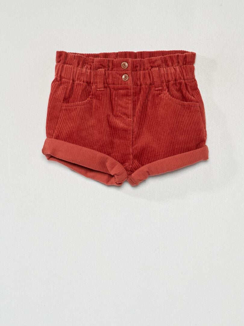 Shorts paperbag in velluto a coste ROSSO - Kiabi