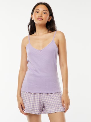 Shorts pigiama vichy e fondo con volant