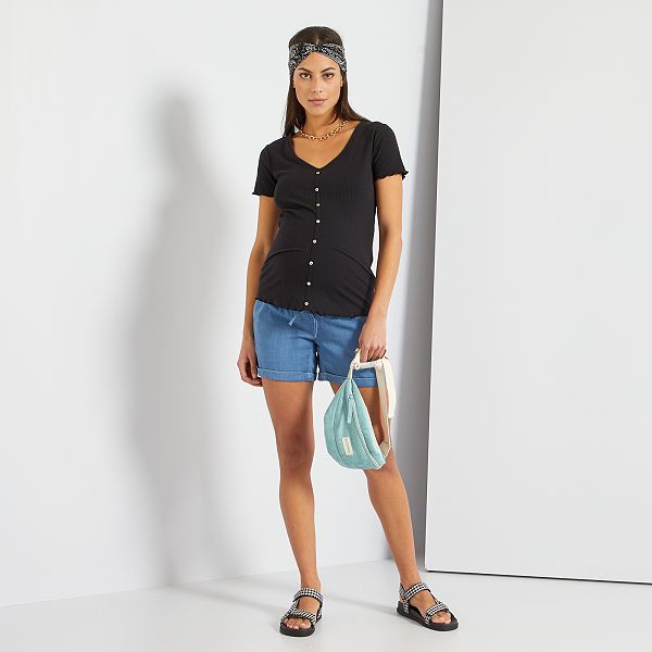 Shorts premaman effetto denim premaman - BLU - Kiabi - 15,00€