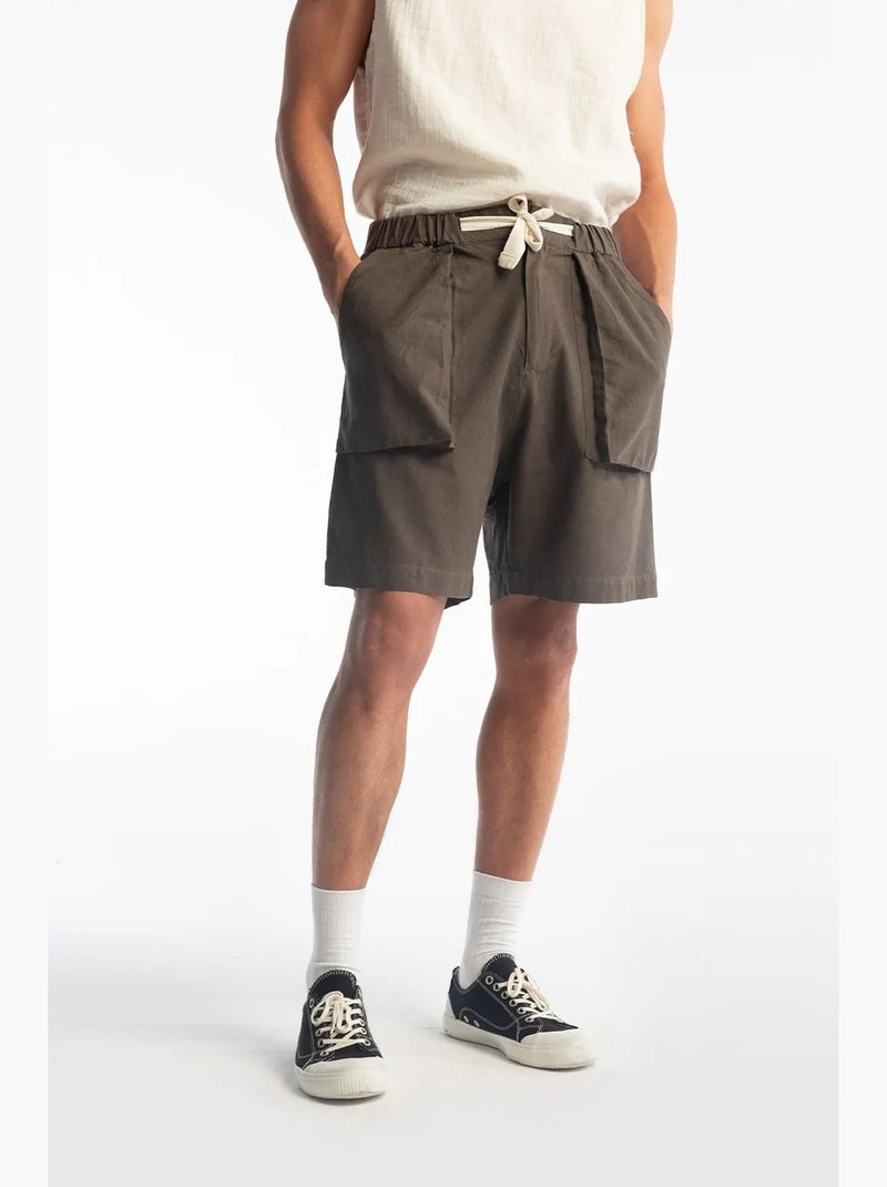 Shorts regular fit in misto lino con coulisse in vita giesto Grigio nero - Kiabi