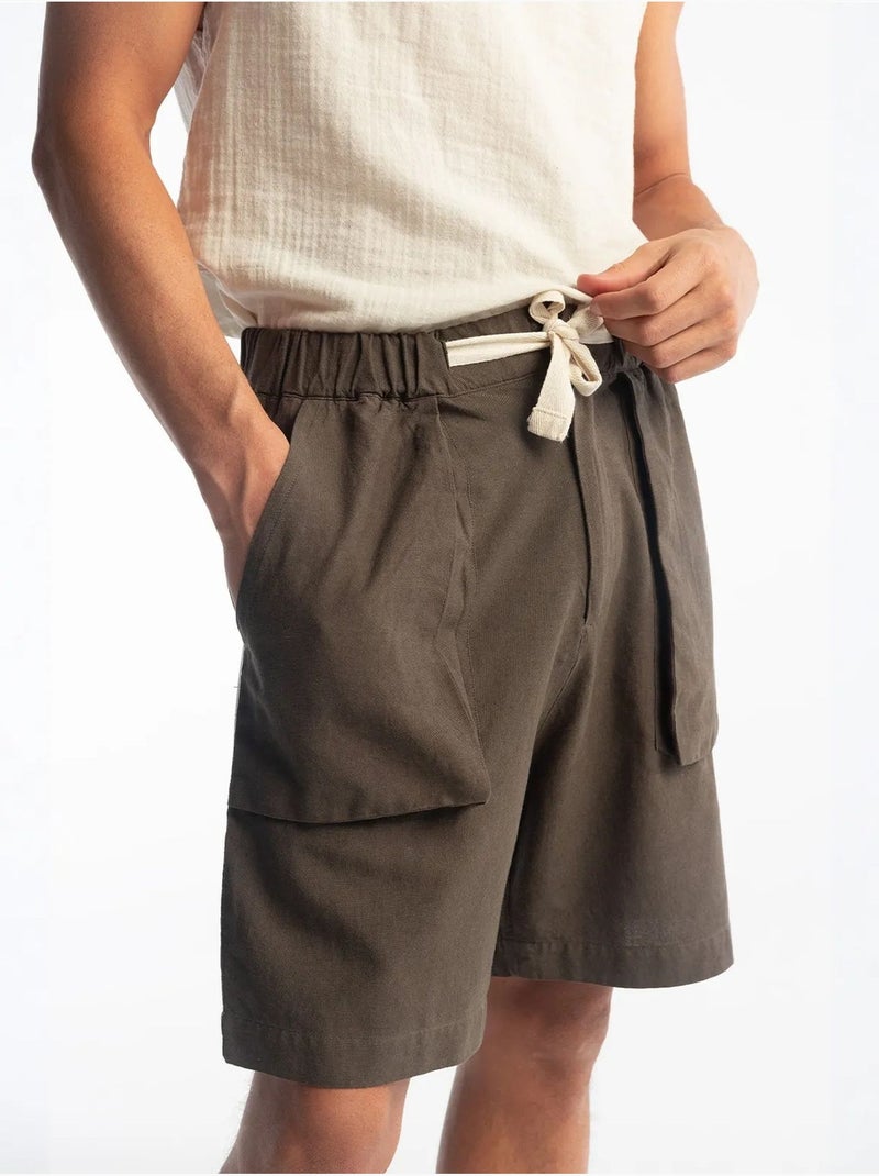 Shorts regular fit in misto lino con coulisse in vita giesto Grigio nero - Kiabi