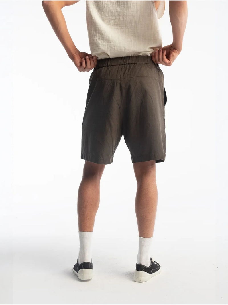 Shorts regular fit in misto lino con coulisse in vita giesto Grigio nero - Kiabi