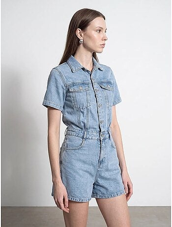 Shorts salopette in denim con colletto da camicia dilvin