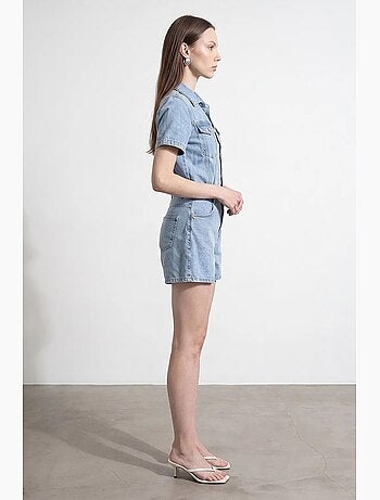 Shorts salopette in denim con colletto da camicia dilvin