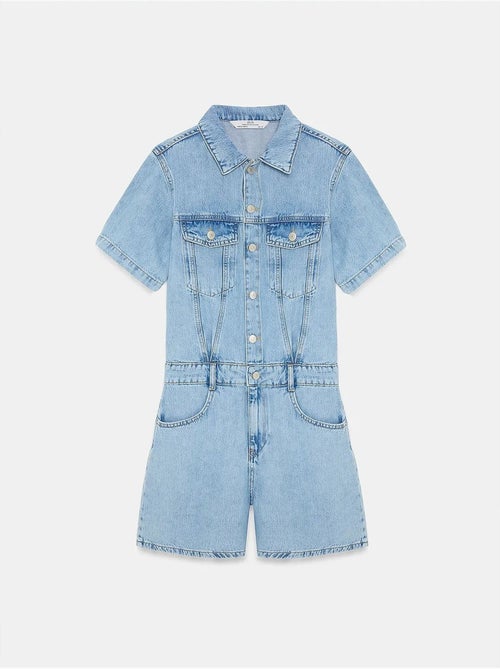 Shorts salopette in denim con colletto da camicia dilvin - Kiabi Shorts salopette in denim con colletto da camicia dilvin - Kiabi