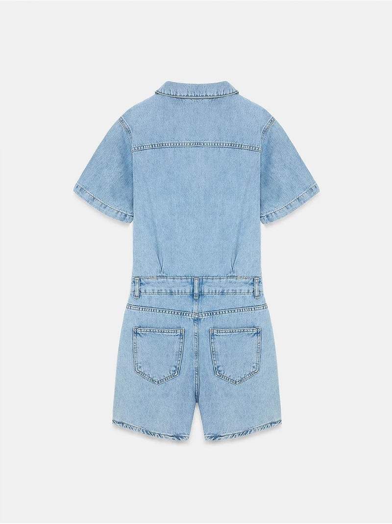Shorts salopette in denim con colletto da camicia dilvin Blu chiaro - Kiabi
