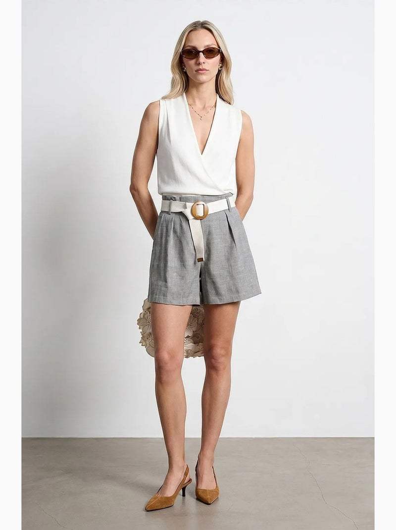 Shorts sartoriali a gamba ampia a vita alta dilvin Grigio chiaro - Kiabi